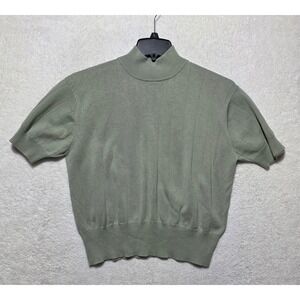 Milano Design Group Mock Neck Ribbed Short Sleeve Sweater Top XL Green